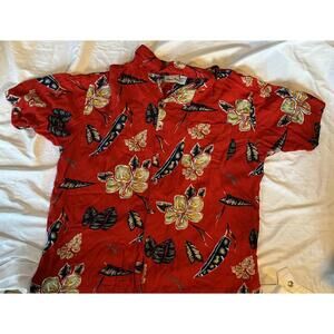 Colorful Red Island Blue Hawaiian Tropical Aloha XL Shirt Lightweight Rayon